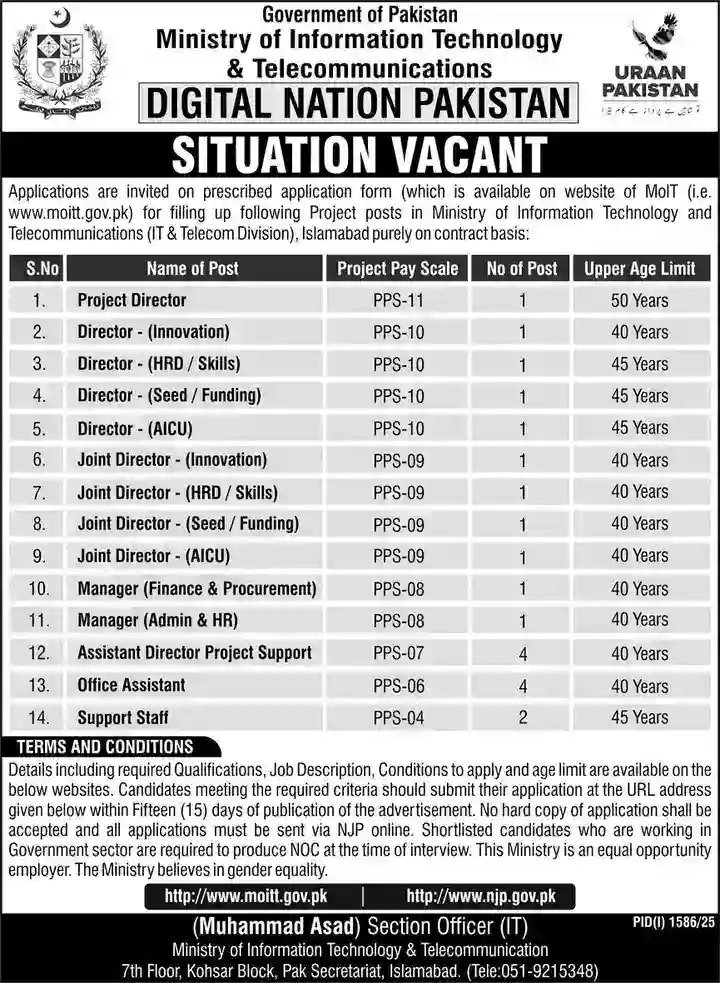 Ministry of Information Technology and Telecommunications Jobs 2025 Apply Online Latest Advertisement