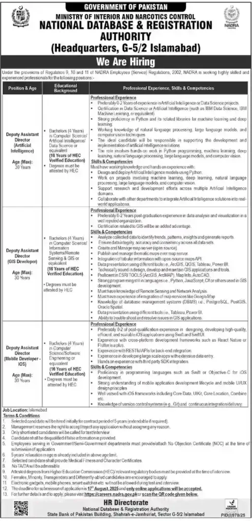 NADRA Jobs 2025 Advertisements Online Apply NADRA Jobs 2025 Advertisements Online Apply