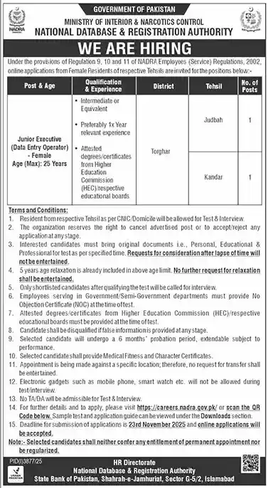 Nadra Data Entry Operator Jobs for Female | www NADRA gov pk Apply Online