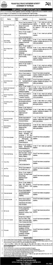 Punjab Public Private Partnership Authority P4A Jobs 2026