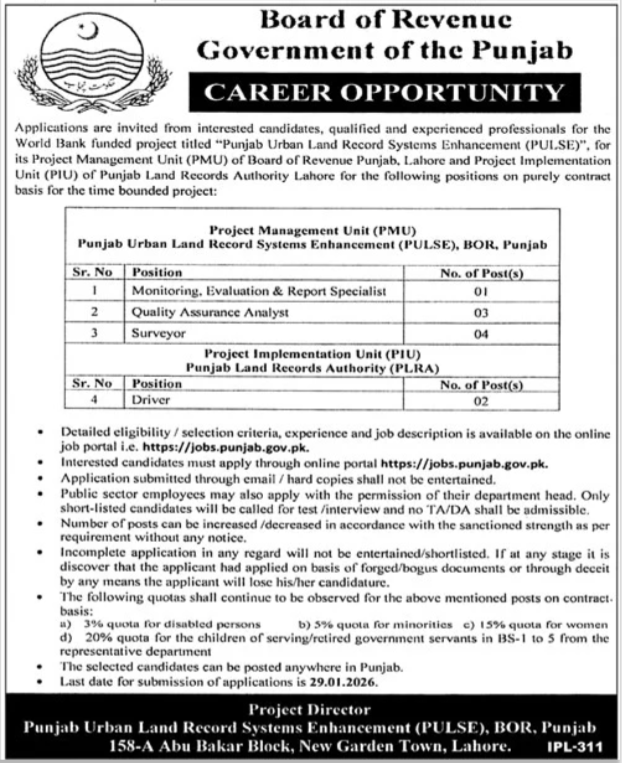Board of Revenue Lahore Jobs 2026 – Latest Advertisement