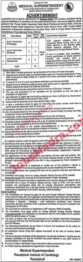 Latest Rawalpindi Institute of Cardiology Jobs 2026 – Apply Online Latest Rawalpindi Institute of Cardiology Jobs 2026 Advertisement