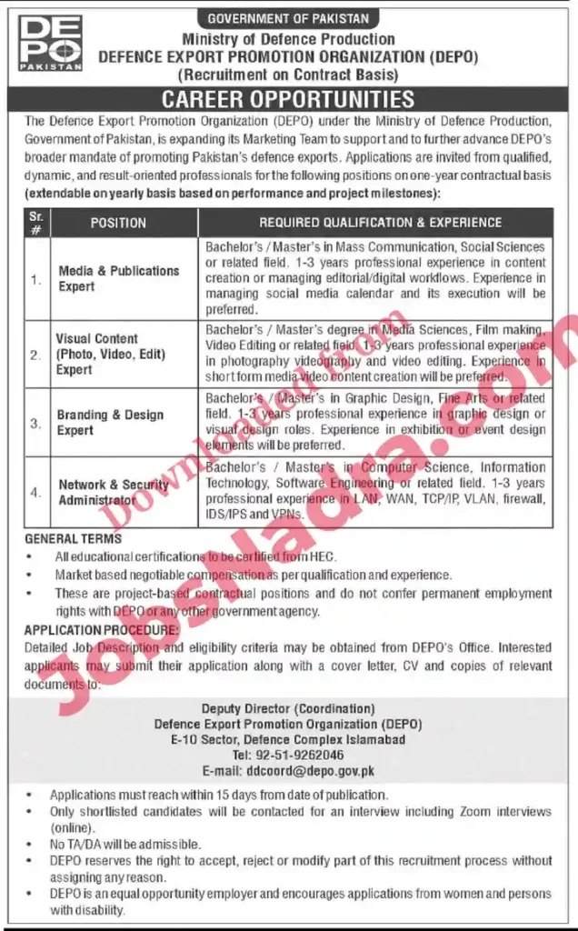 Ministry of Defence DEPO Jobs 2025 – Defence Export Promotion Organization Careers Ministry of Defence DEPO Jobs 2025 – Defence Export Promotion Organization Careers Jobs NADRA