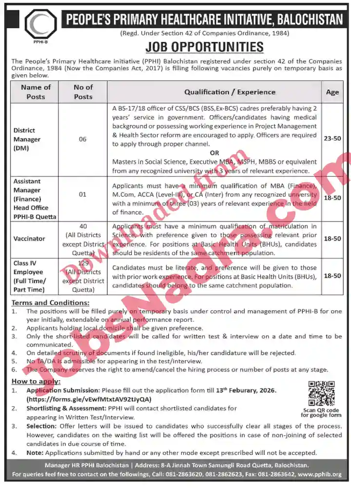 People’s Primary Healthcare Initiative (PPHI) Balochistan Jobs 2026 – Apply Online Advertisement People’s Primary Healthcare Initiative (PPHI) Balochistan Jobs 2026 – Apply Online Advertisement