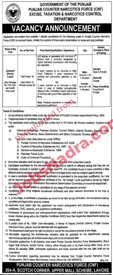 Punjab Counter Narcotics Force Jobs 2026 – Apply Online (CNF Punjab)