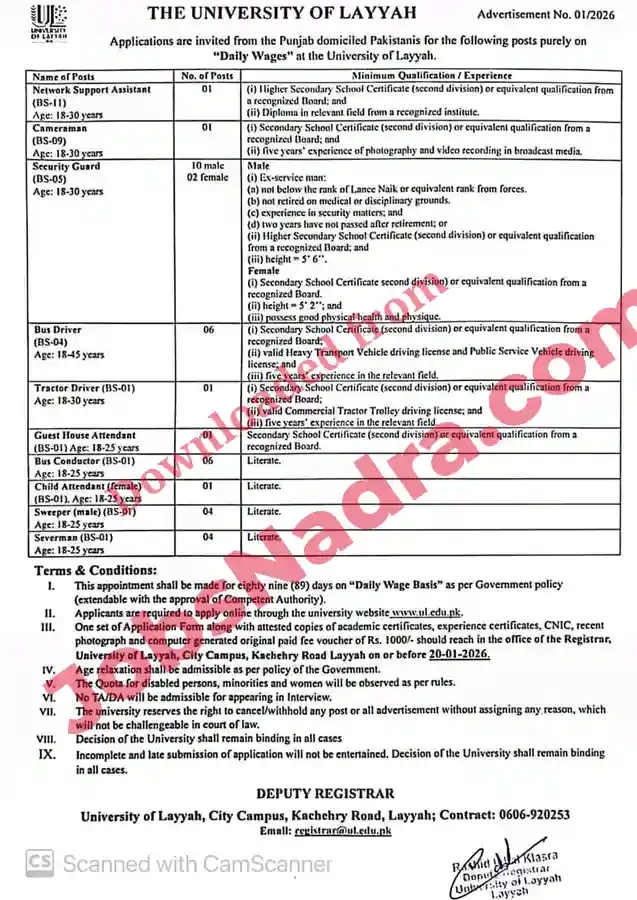 University of Layyah Jobs 2026 Official Advertisement University of Layyah Jobs 2026 Official Advertisement